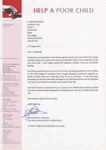 Jankalyan Trust Donation letter